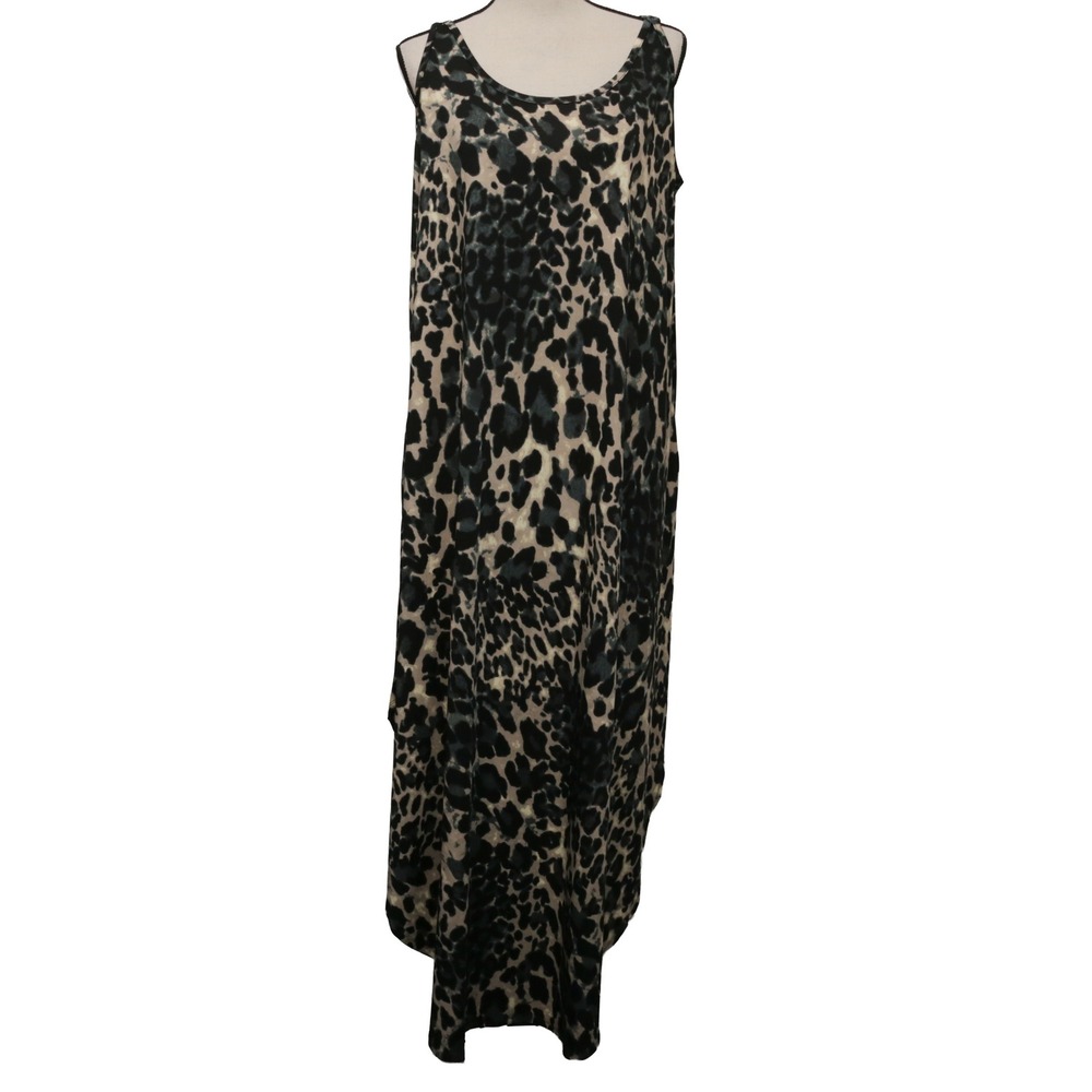 Rae Mode Maxi Dress 3X Women Black Leopard Print Excellent Sleeveless Scoop Neck